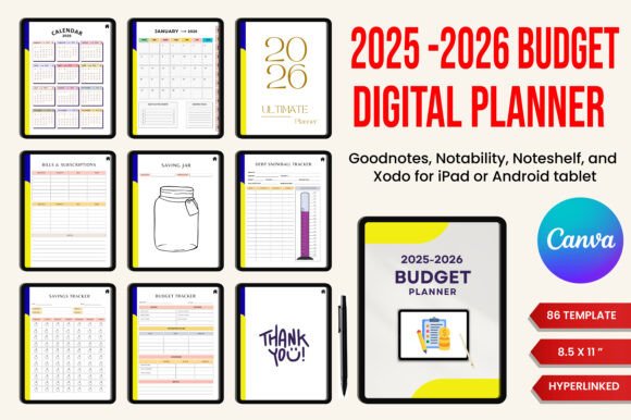 Download Digital 2025-2026 Budget Planner Canva - Premium Bundle